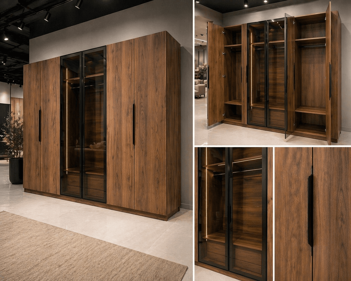 Dressing Noyer Signature BM Wood avec finition noyer et facades vitrees