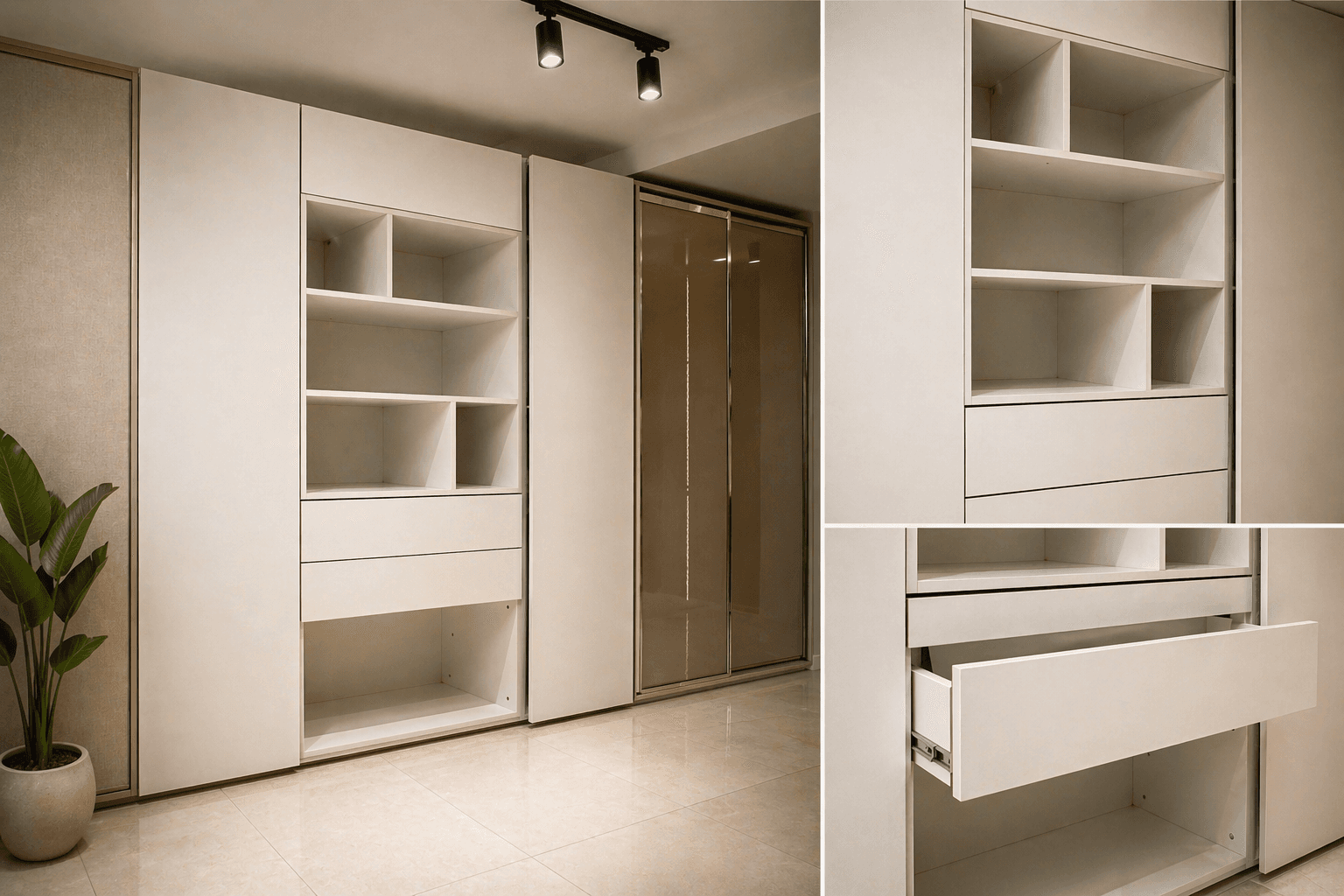 Dressing Perle Blanche BM Wood avec finition blanc mat et niches ouvertes