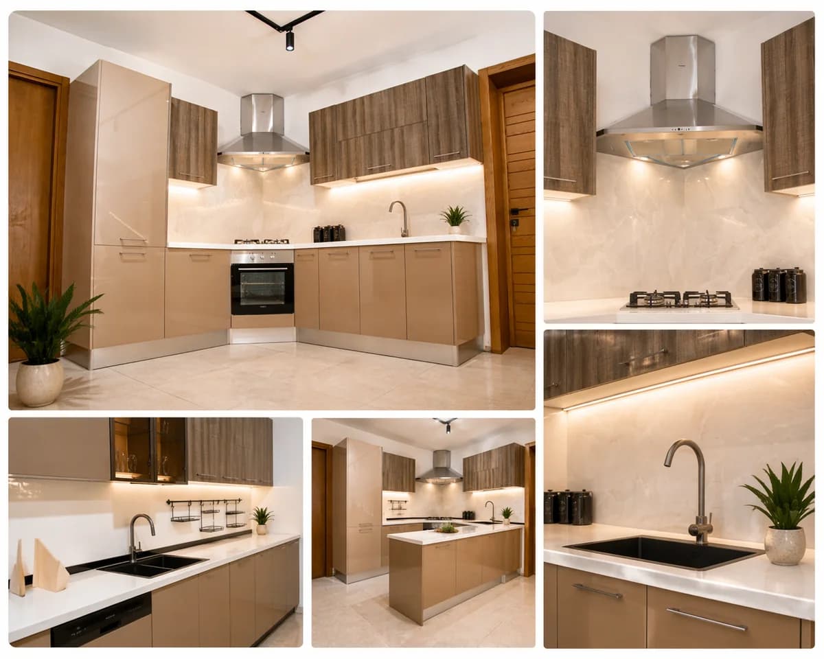 Cuisine Cachemire BM Wood avec finition high gloss et agencement optimise