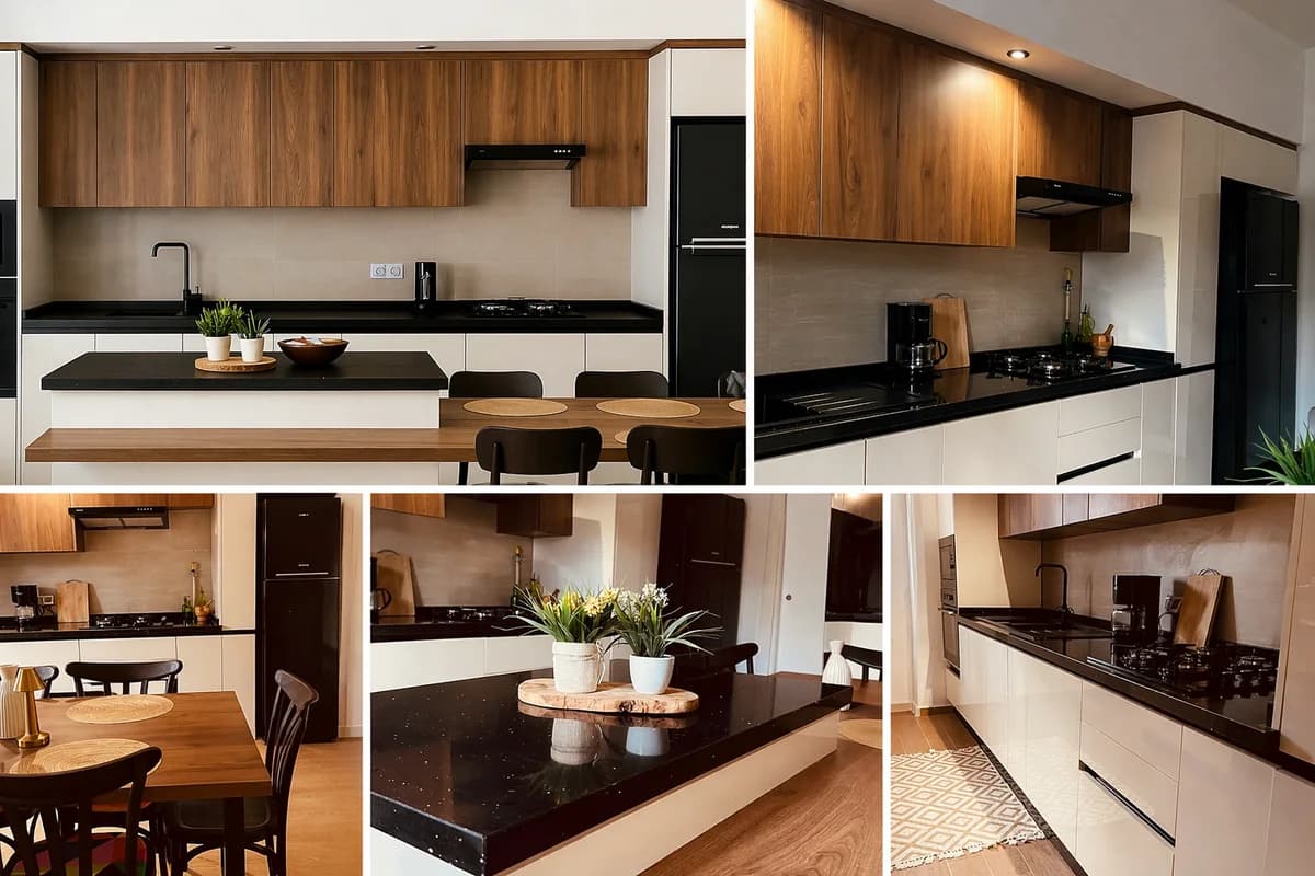 Cuisine kit moderne BM Wood avec bois chaleureux et finitions contemporaines