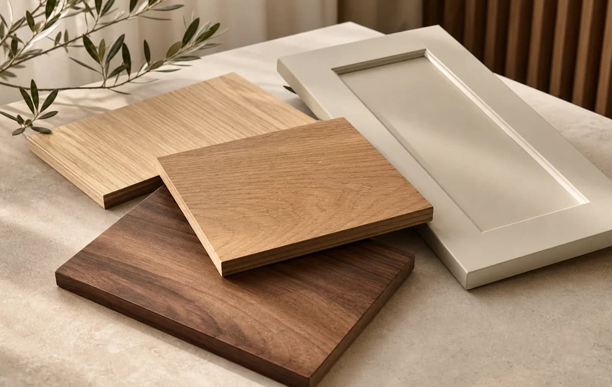 Échantillons de bois nobles et façade de meuble haut de gamme