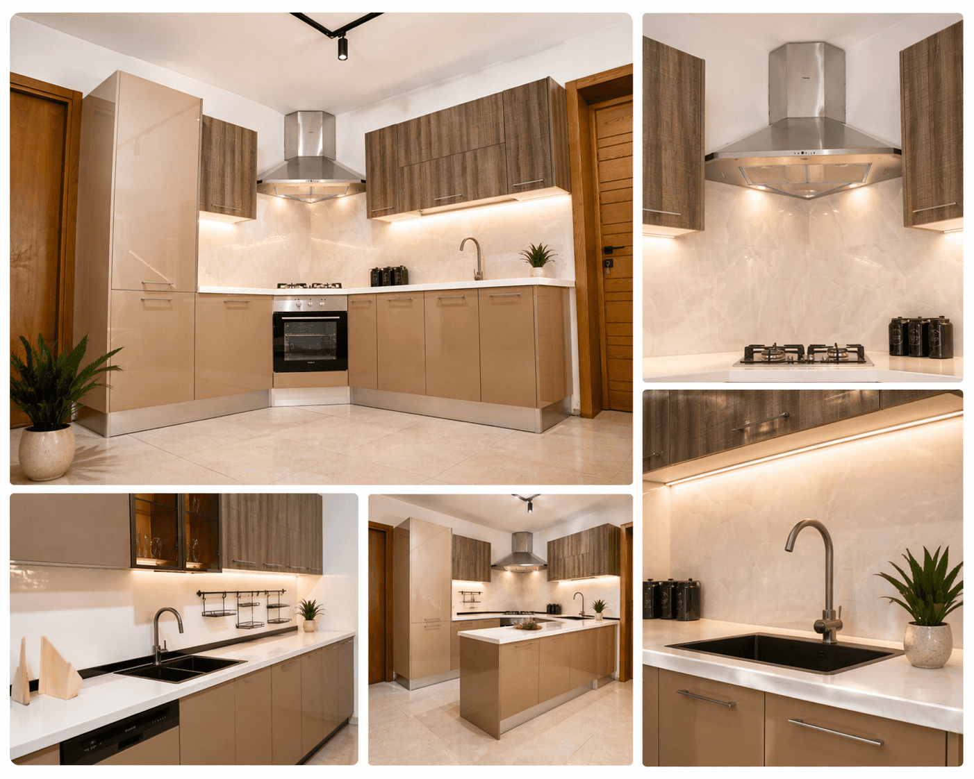 Cuisine Cachemire avec Finition High Gloss et Agencement Optimisé